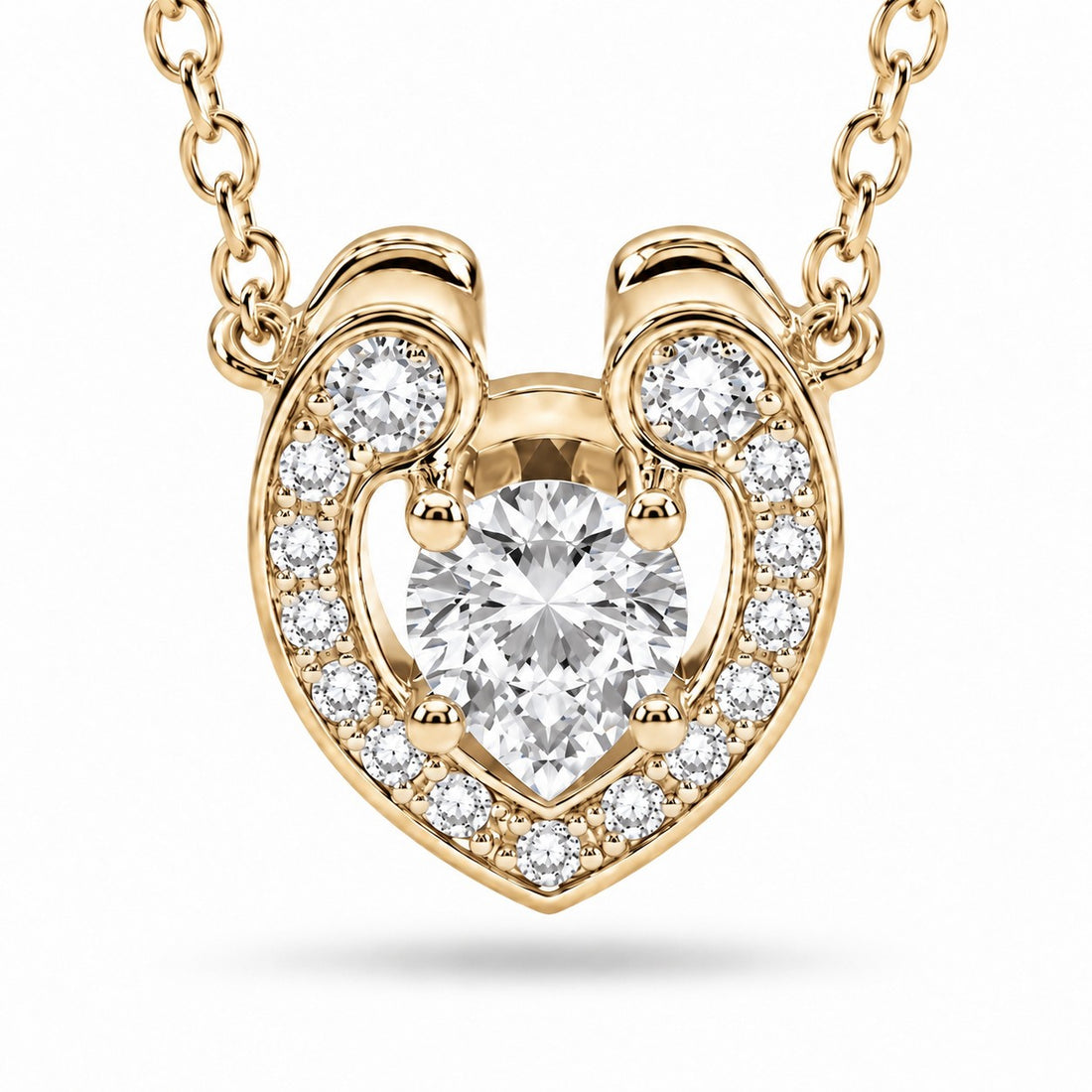 Open Heart Lab Diamond Pendant — 0.40ctw close-up detail in 14K Yellow Gold