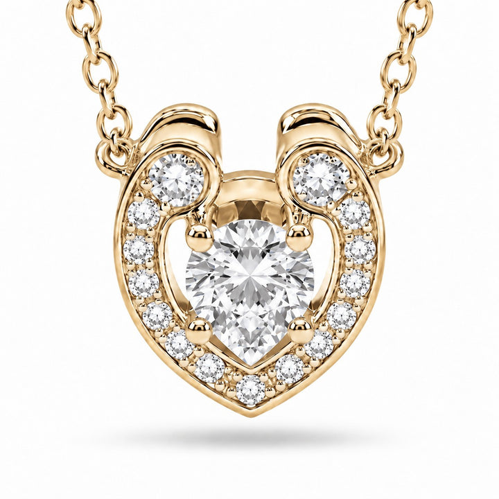 Open Heart Lab Diamond Pendant — 0.40ctw close-up detail in 14K Yellow Gold