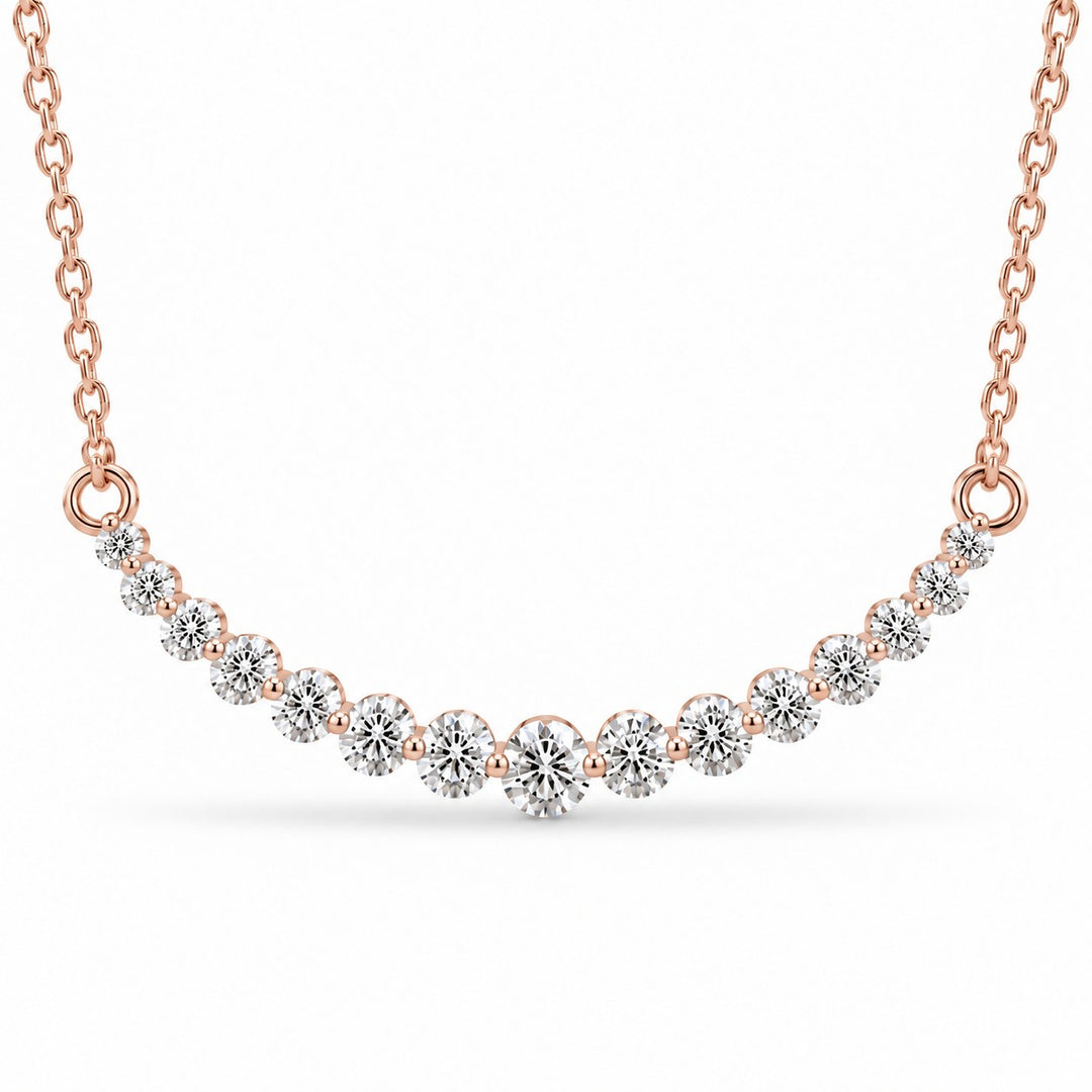 Prong-Set Curved Bar Lab Diamond Pendant — 2.20ctw close-up detail in 14K Rose Gold