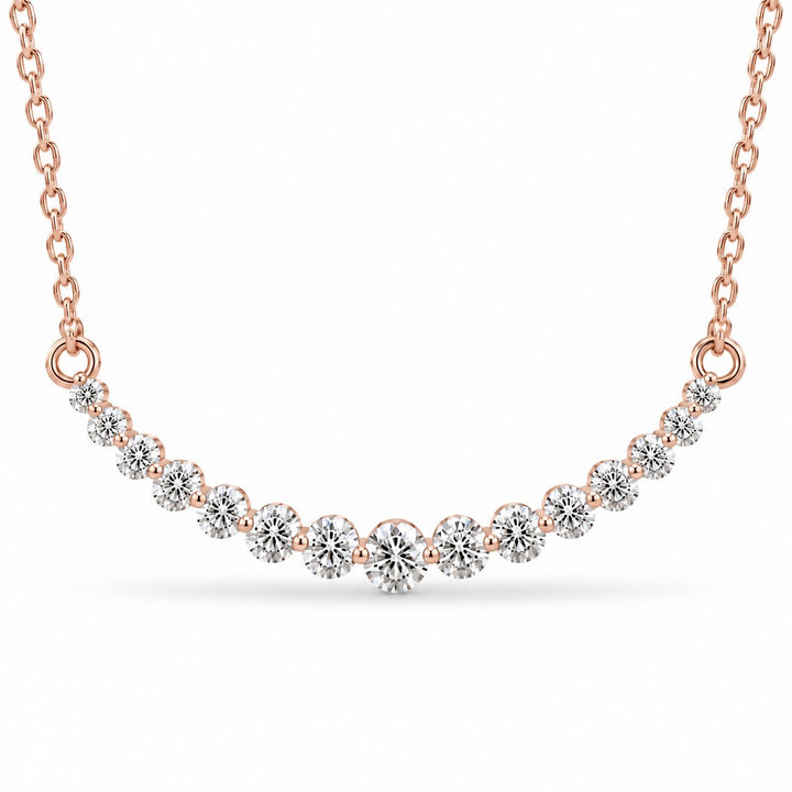 Prong-Set Curved Bar Lab Diamond Pendant — 2.20ctw close-up detail in 14K Rose Gold