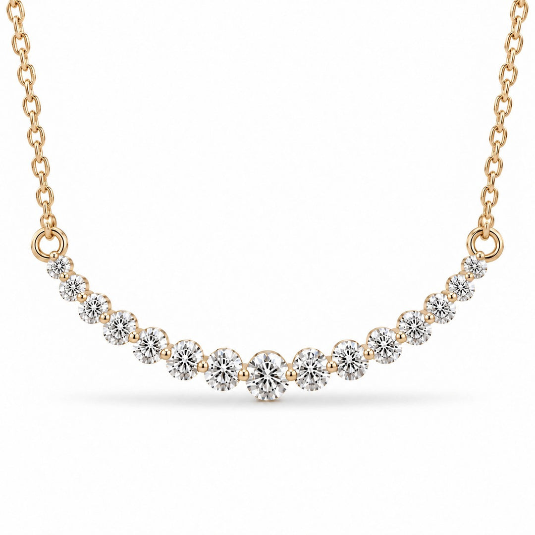 Prong-Set Curved Bar Lab Diamond Pendant — 2.20ctw close-up detail in 14K Yellow Gold