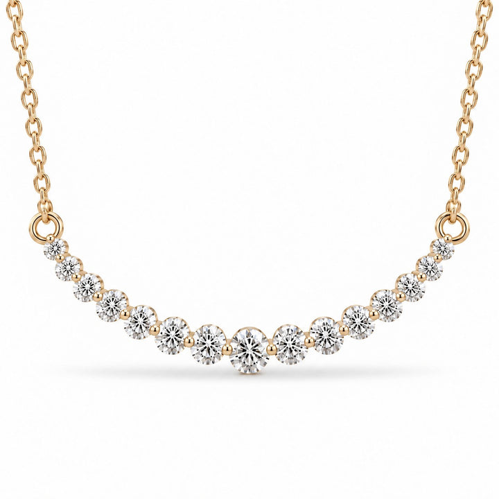 Prong-Set Curved Bar Lab Diamond Pendant — 2.20ctw close-up detail in 14K Yellow Gold