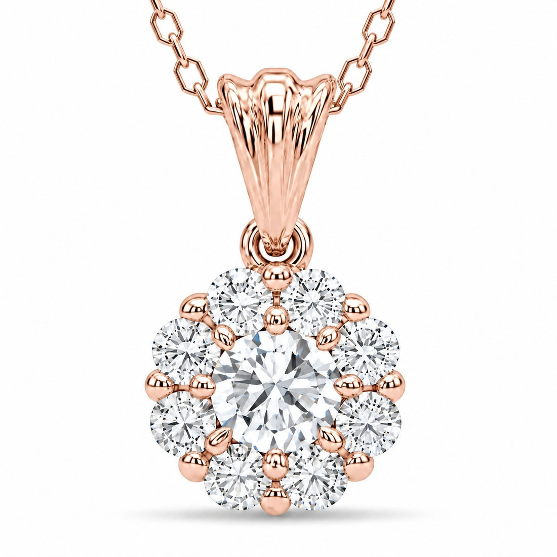 Daisy Lab Diamond Pendant — 0.30ctw close-up detail in 14K Rose Gold