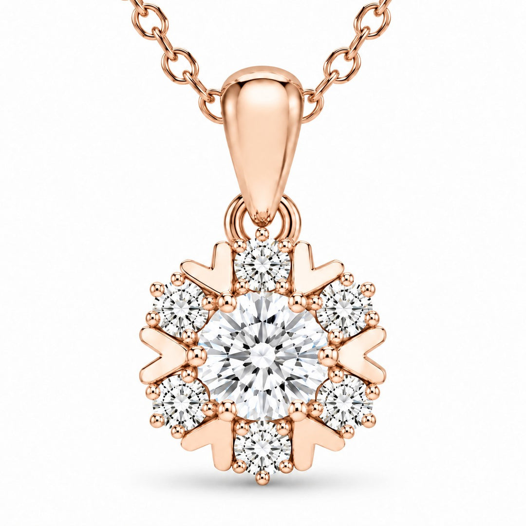 Snowflake Lab Diamond Pendant — 0.80ctw close-up detail in 14K Rose Gold