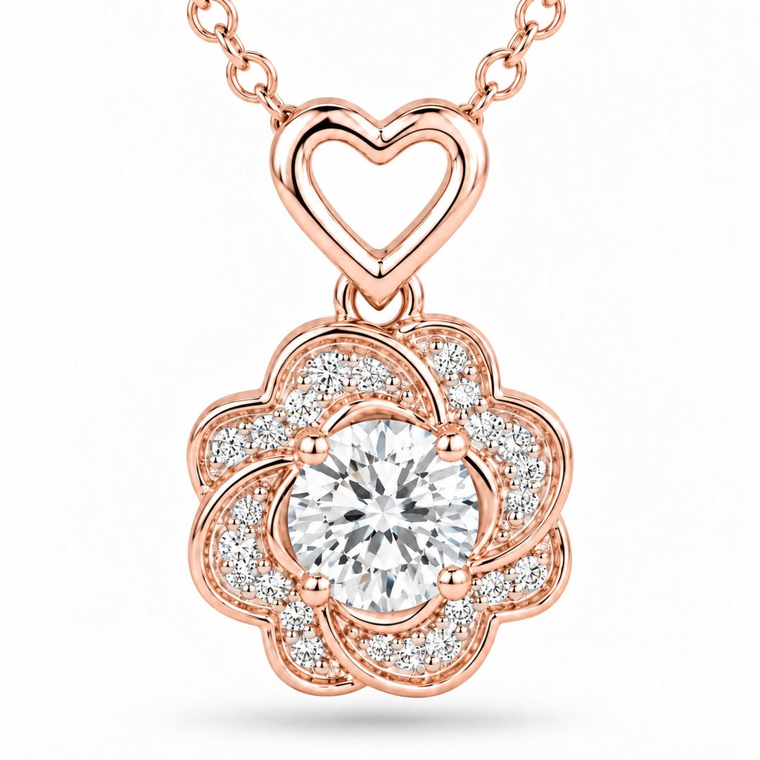 Rose Lab Diamond Pendant — 0.50ct close-up detail in 14K Rose Gold