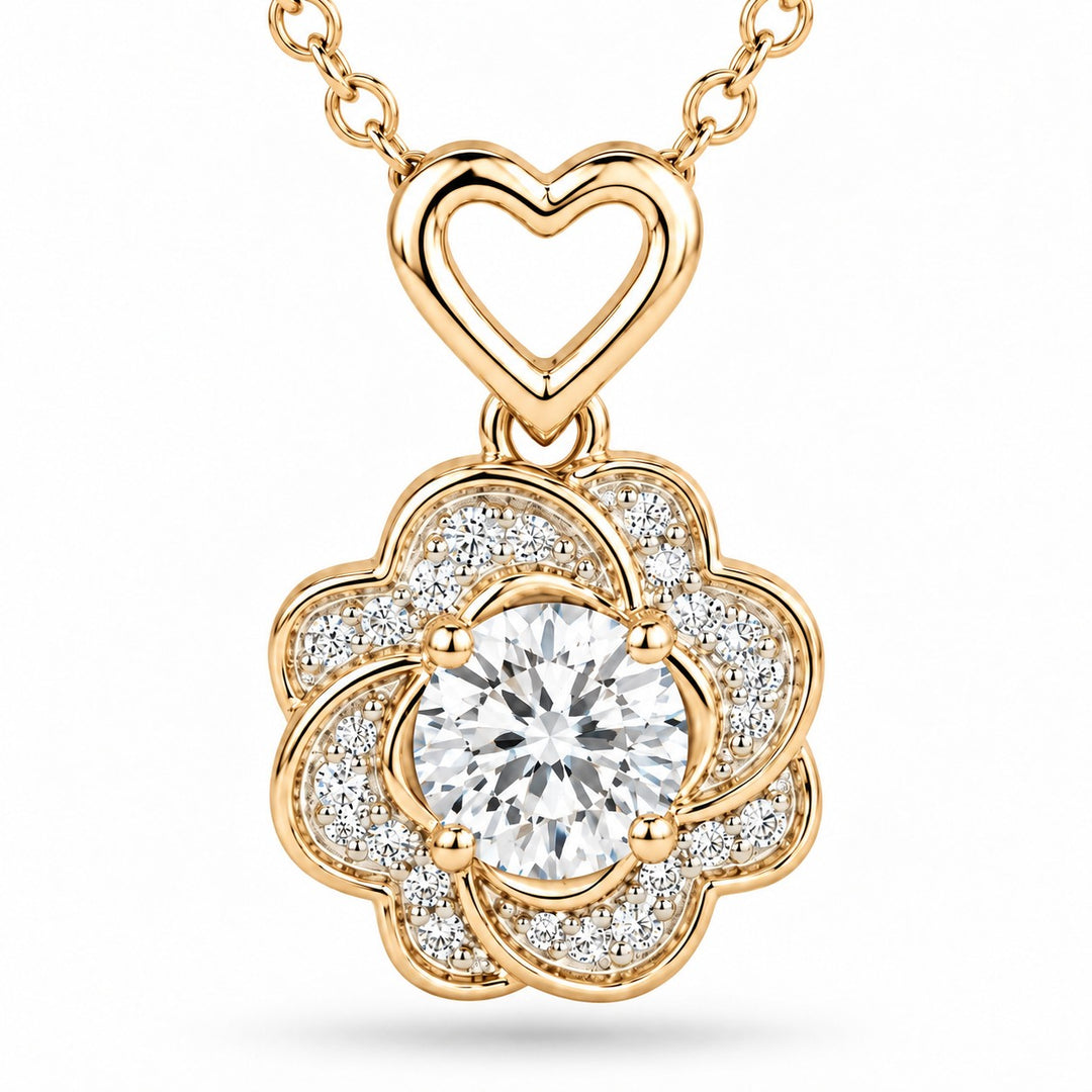 Rose Lab Diamond Pendant — 0.50ct close-up detail in 14K Yellow Gold