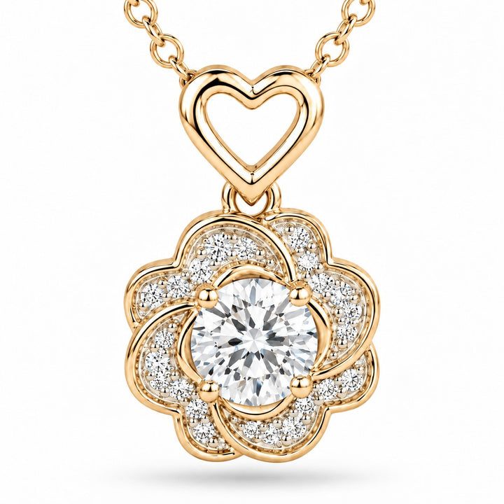 Rose Lab Diamond Pendant — 0.50ct close-up detail in 14K Yellow Gold