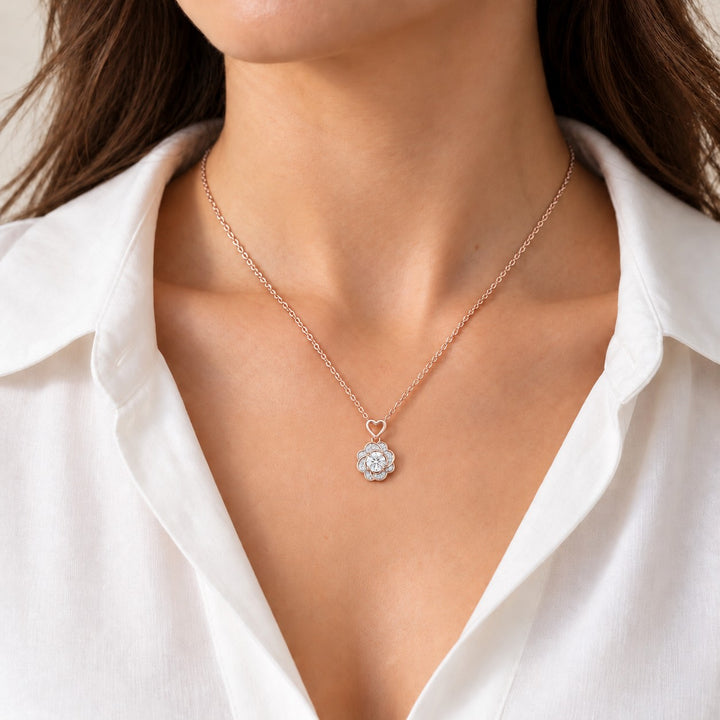 Rose Lab Diamond Pendant — 0.50ct worn on model in 14K Rose Gold