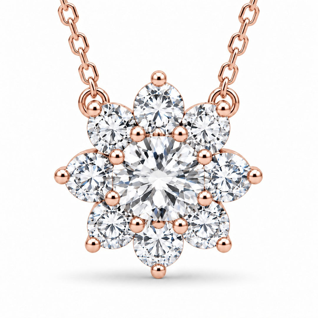 Grand Sunburst Lab Diamond Pendant — 2.00ctw close-up detail in 14K Rose Gold