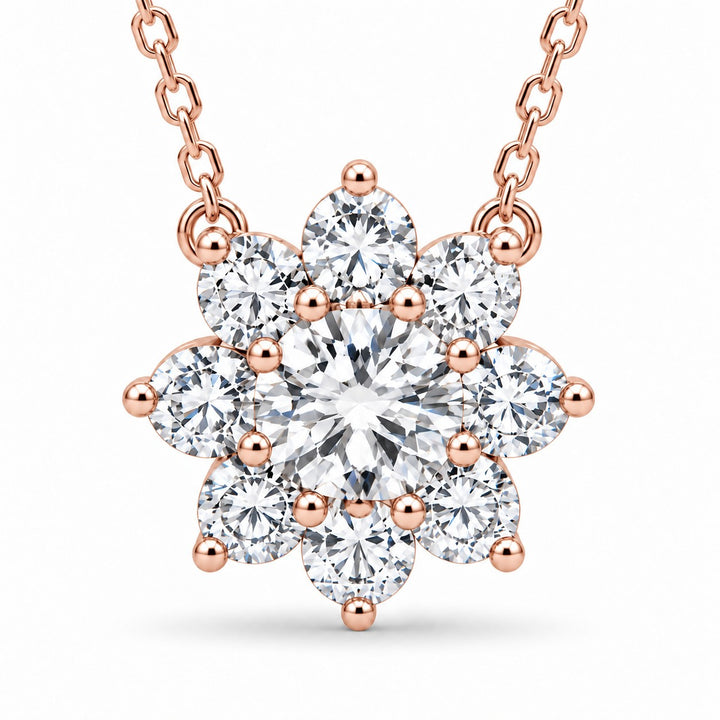 Grand Sunburst Lab Diamond Pendant — 2.00ctw close-up detail in 14K Rose Gold
