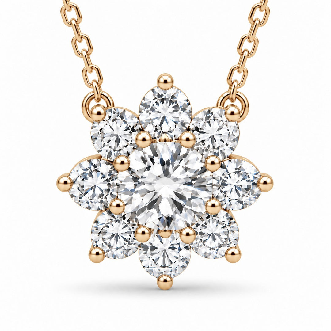 Grand Sunburst Lab Diamond Pendant — 2.00ctw close-up detail in 14K Yellow Gold
