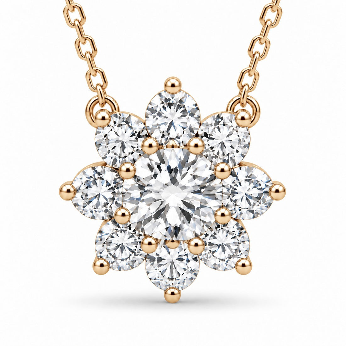 Grand Sunburst Lab Diamond Pendant — 2.00ctw close-up detail in 14K Yellow Gold