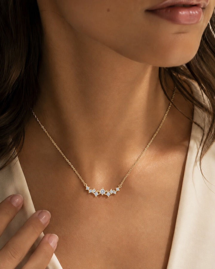 Curved Cluster Lab Diamond Pendant — 0.47ctw worn on model in 14K Yellow Gold