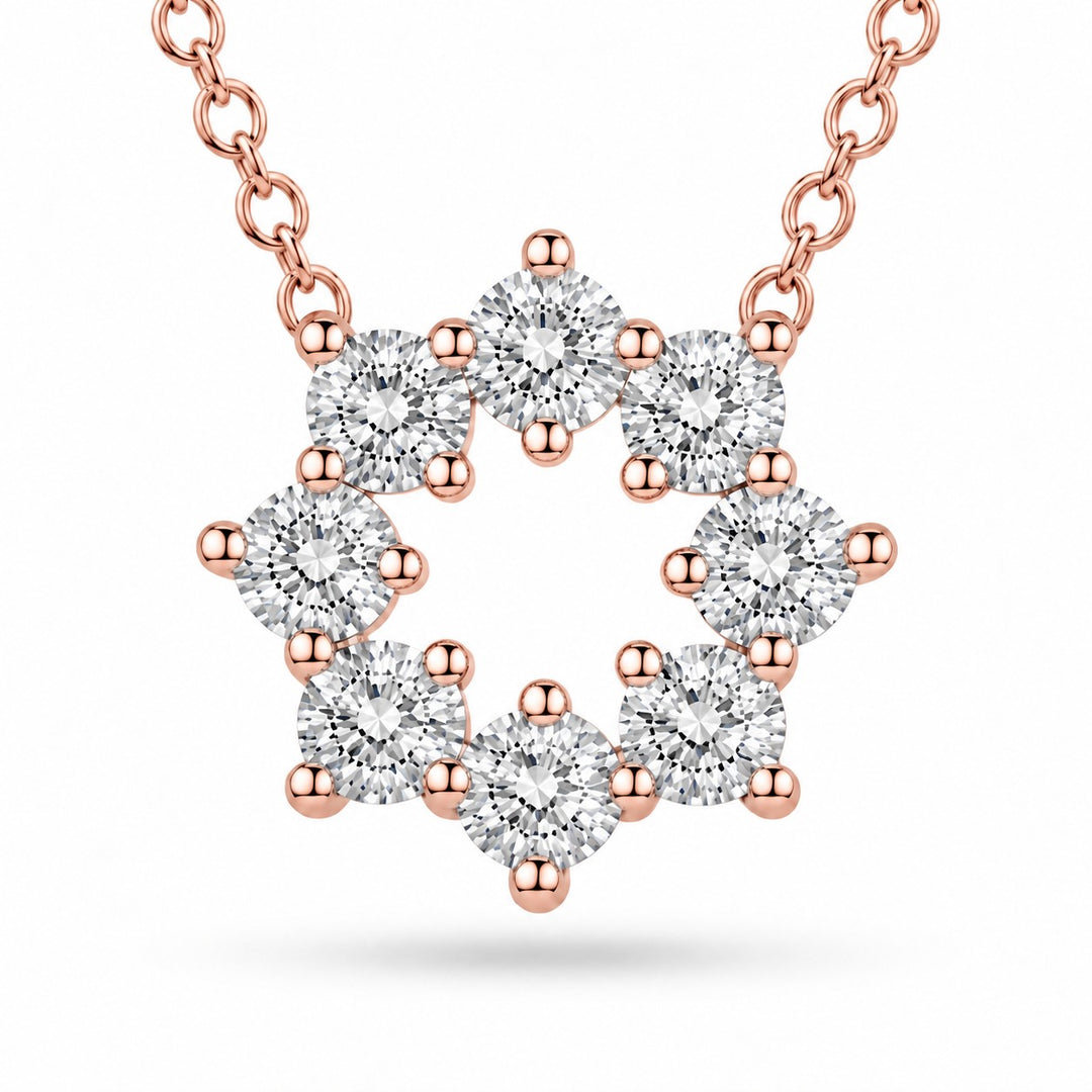 Sunburst Lab Diamond Pendant — 0.96ctw close-up detail in 14K Rose Gold