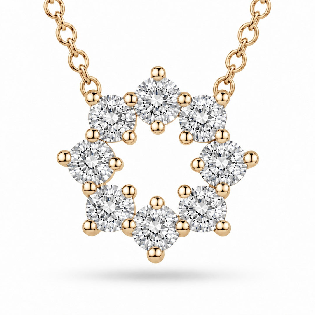 Sunburst Lab Diamond Pendant — 0.96ctw close-up detail in 14K Yellow Gold