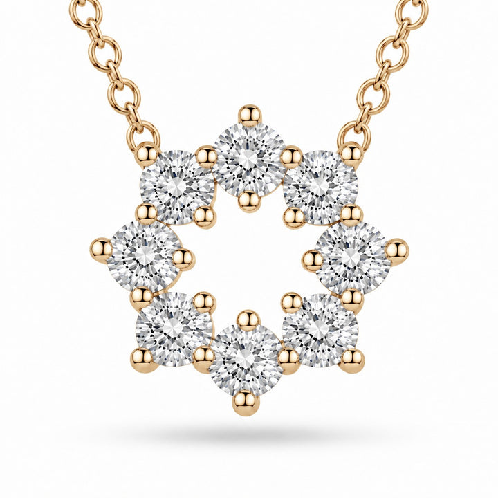 Sunburst Lab Diamond Pendant — 0.96ctw close-up detail in 14K Yellow Gold