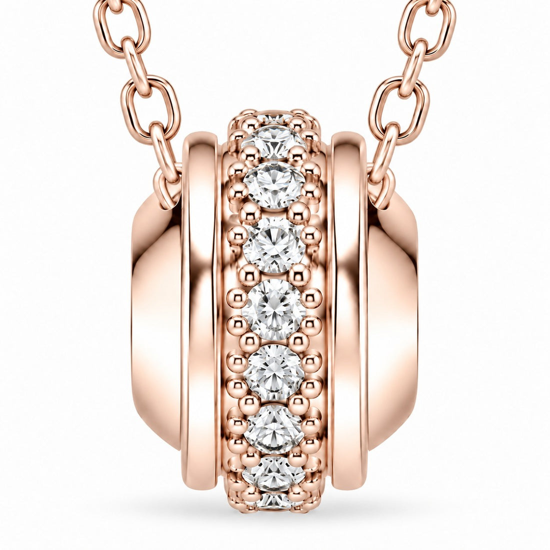 Pavé Stopper Bead Lab Diamond Pendant close-up detail in 14K Rose Gold