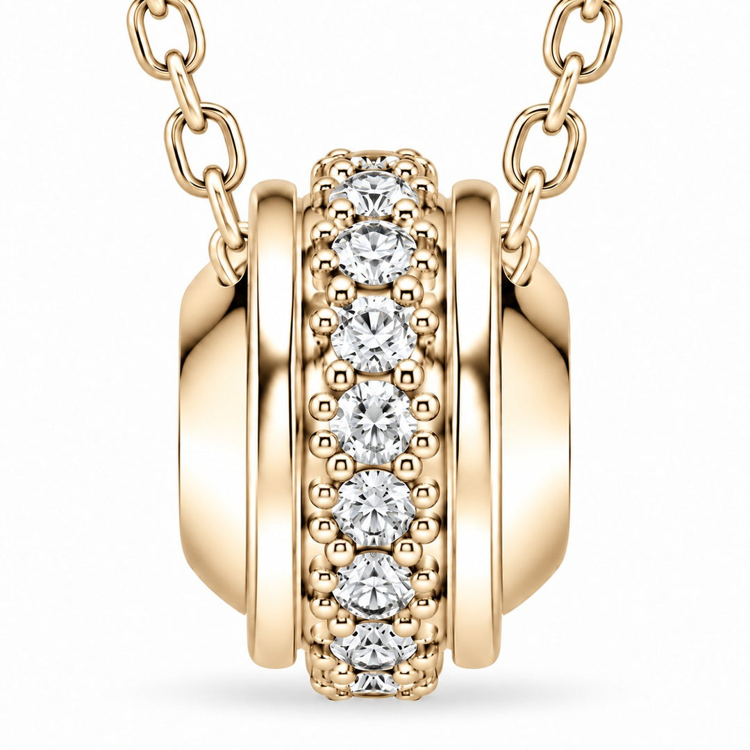 Pavé Stopper Bead Lab Diamond Pendant close-up detail in 14K Yellow Gold
