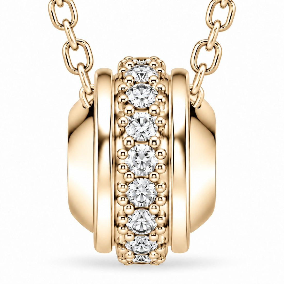 Pavé Stopper Bead Lab Diamond Pendant close-up detail in 14K Yellow Gold