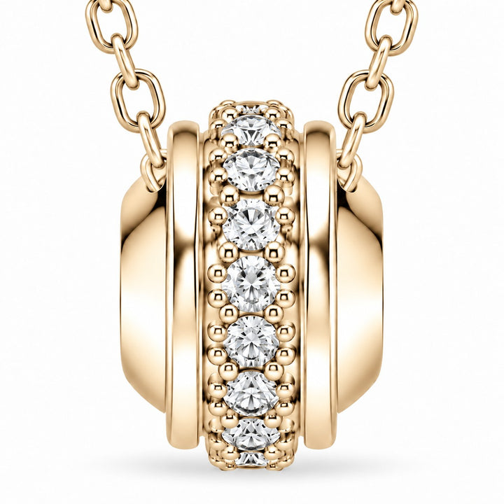 Pavé Stopper Bead Lab Diamond Pendant close-up detail in 14K Yellow Gold