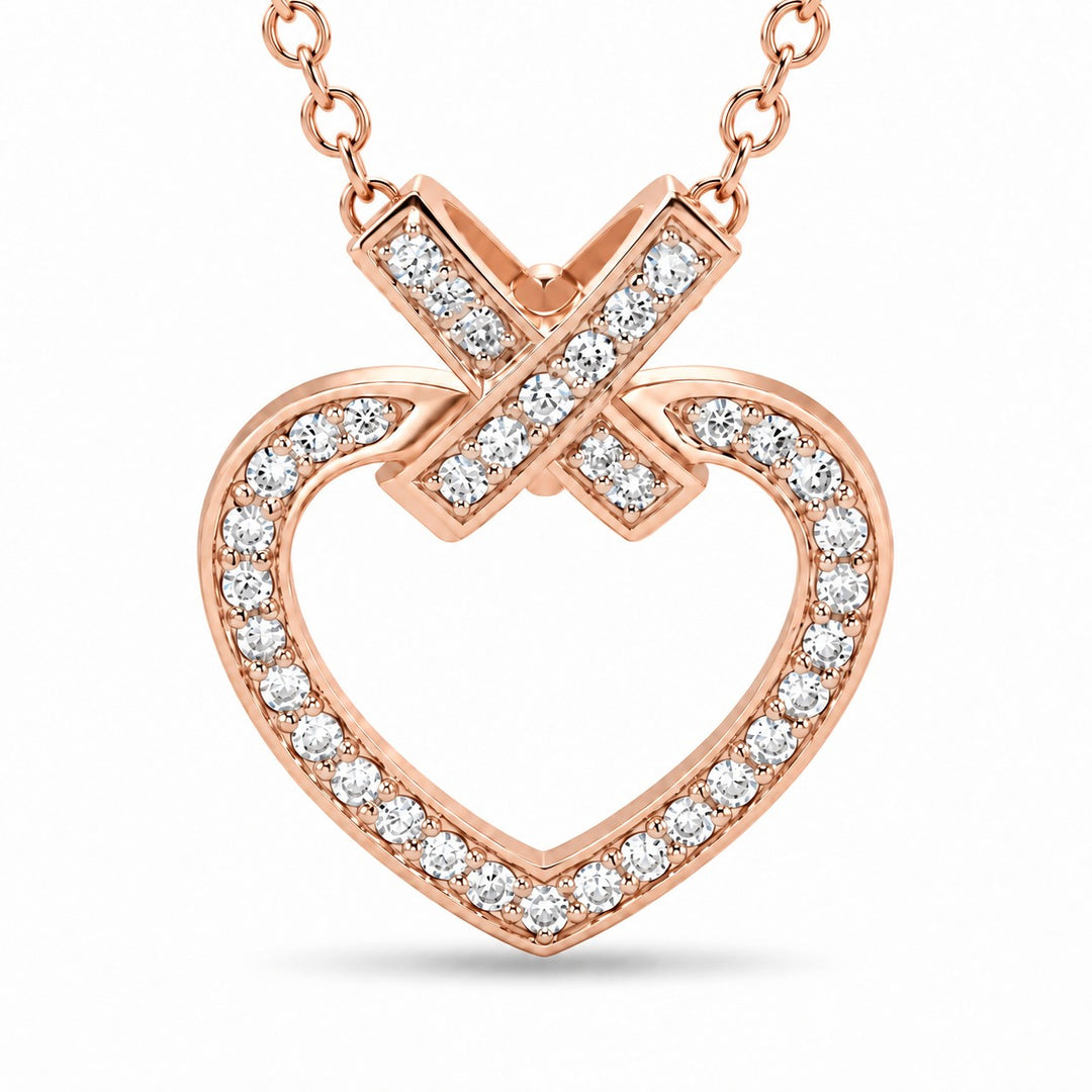 Pavé Heart Lab Diamond Pendant — 8mm close-up detail in 14K Rose Gold