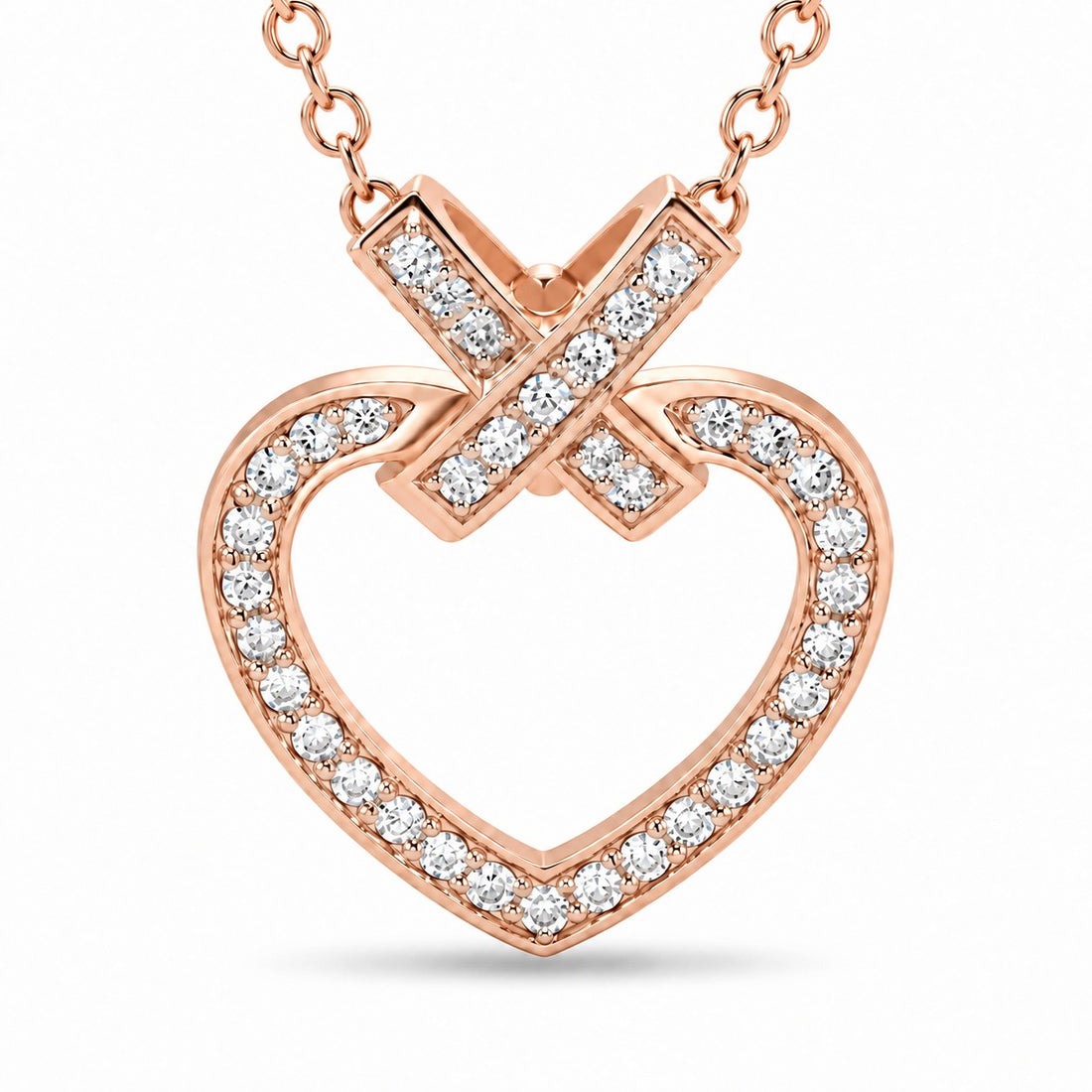 Pavé Heart Lab Diamond Pendant — 8mm close-up detail in 14K Rose Gold
