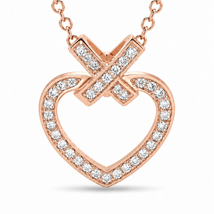 Pavé Heart Lab Diamond Pendant — 8mm close-up detail in 14K Rose Gold