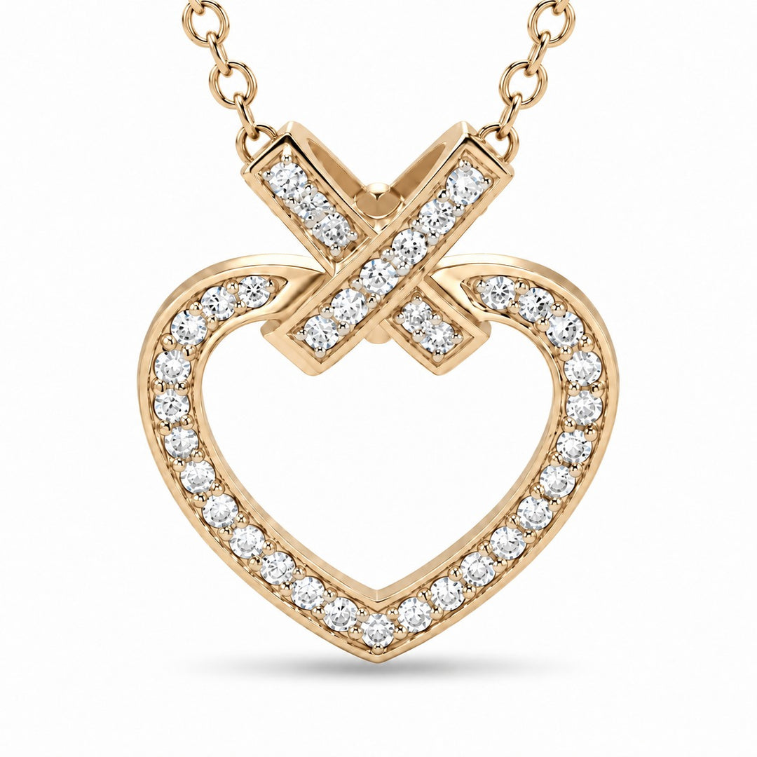 Pavé Heart Lab Diamond Pendant — 8mm close-up detail in 14K Yellow Gold