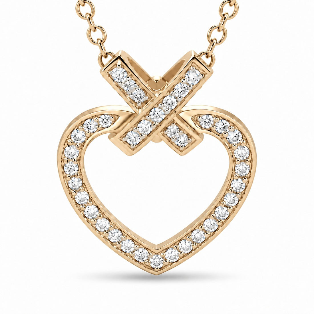 Pavé Heart Lab Diamond Pendant — 8mm close-up detail in 14K Yellow Gold