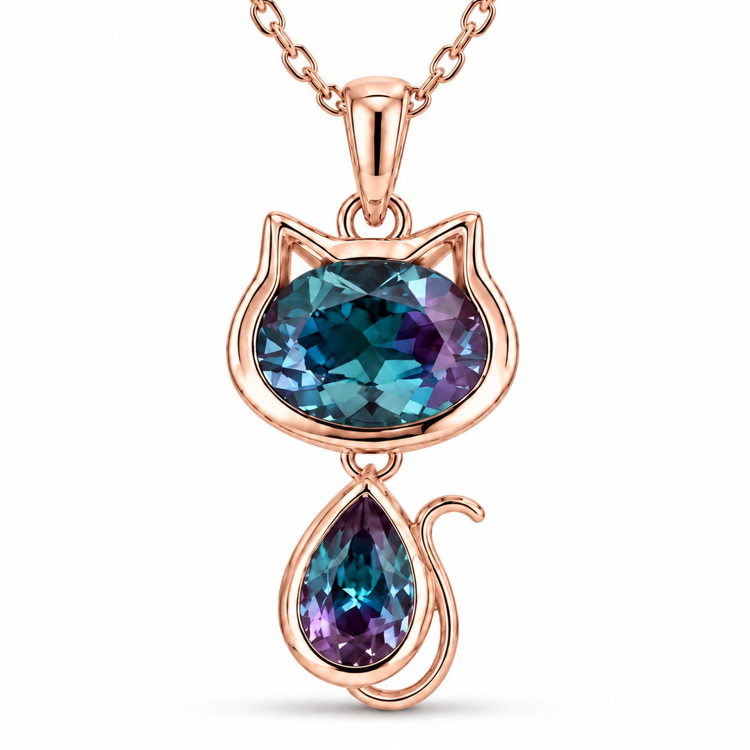 Cat Lab Alexandrite Pendant — 1.75ctw close-up detail in 14K Rose Gold