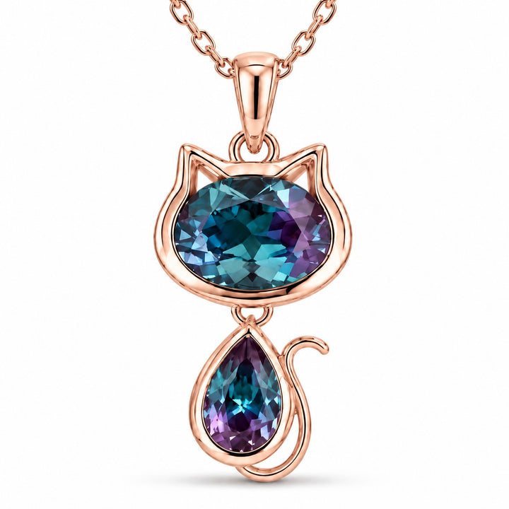 Cat Lab Alexandrite Pendant — 1.75ctw close-up detail in 14K Rose Gold