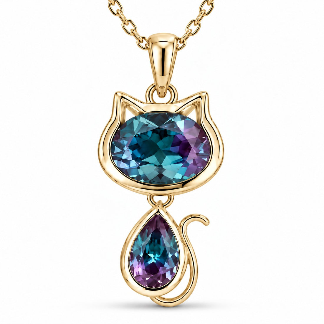 Cat Lab Alexandrite Pendant — 1.75ctw close-up detail in 14K Yellow Gold