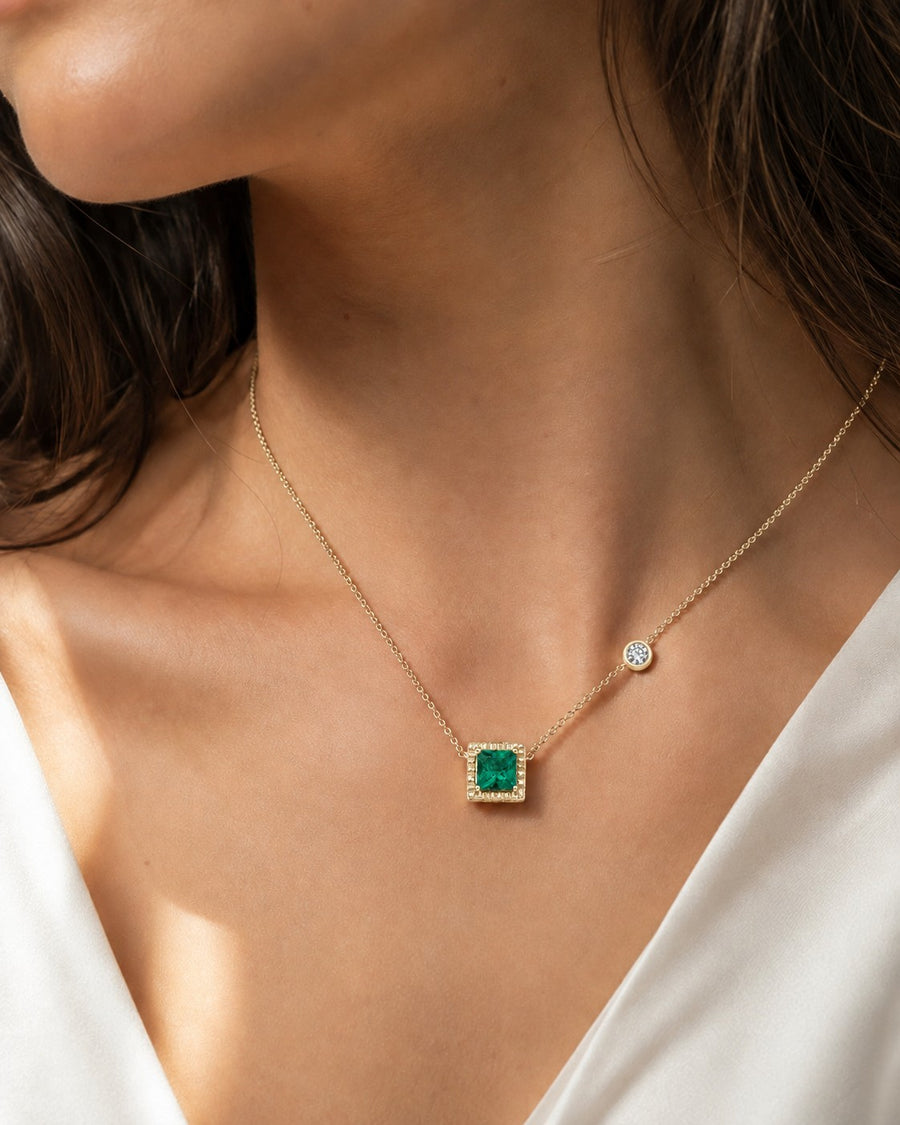 Princess-Cut Lab Emerald Station Pendant — 2.25ct