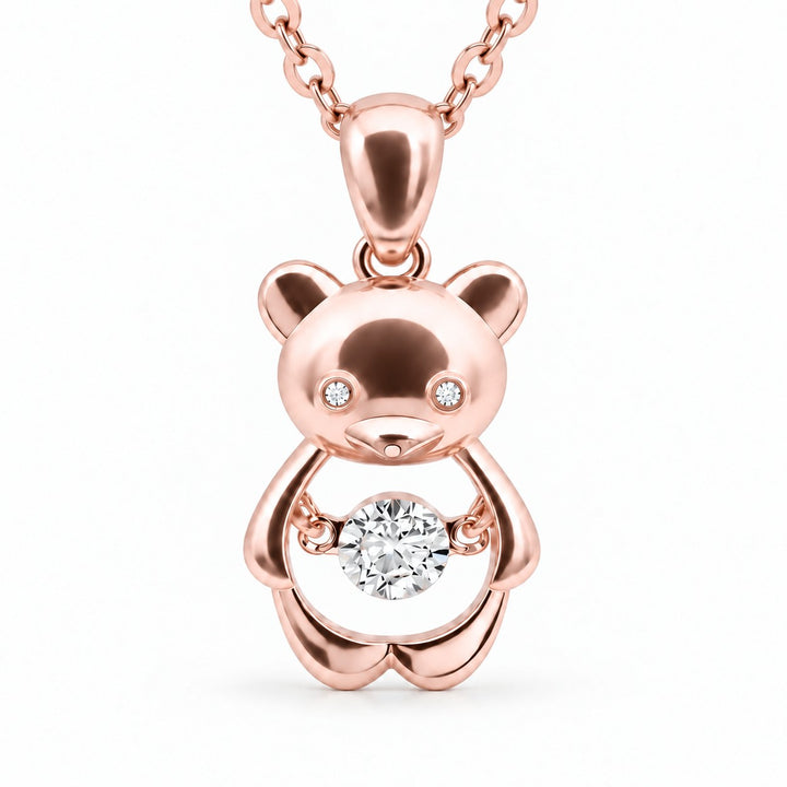 Bear Pendant with Dancing Lab Diamond close-up detail in 14K Rose Gold