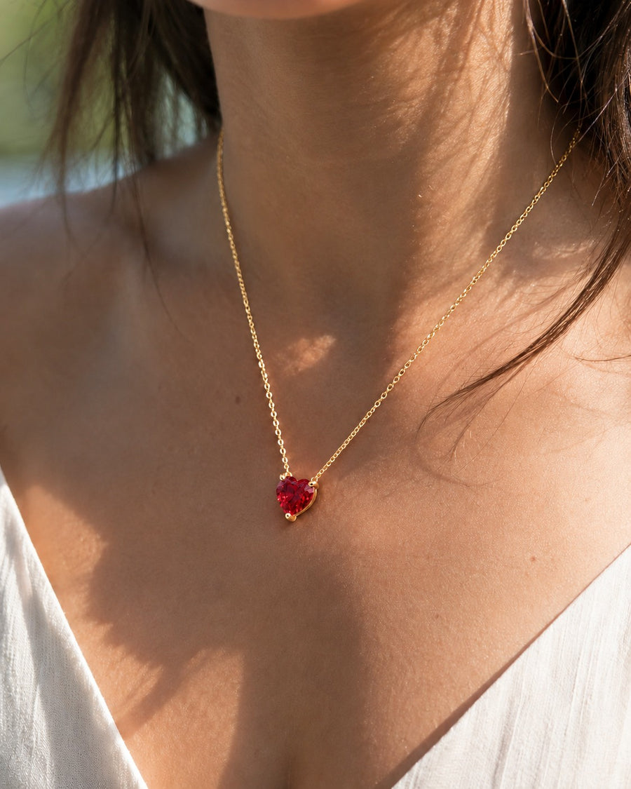 Three-Prong Heart Lab Ruby Pendant — 10mm