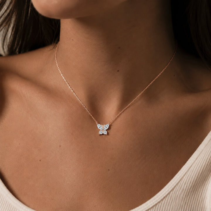 The Jardin Butterfly worn on model in 14K Rose Gold