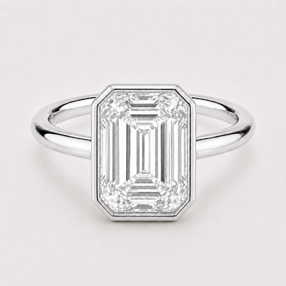 The Paragon emerald-cut lab diamond bezel ring in platinum