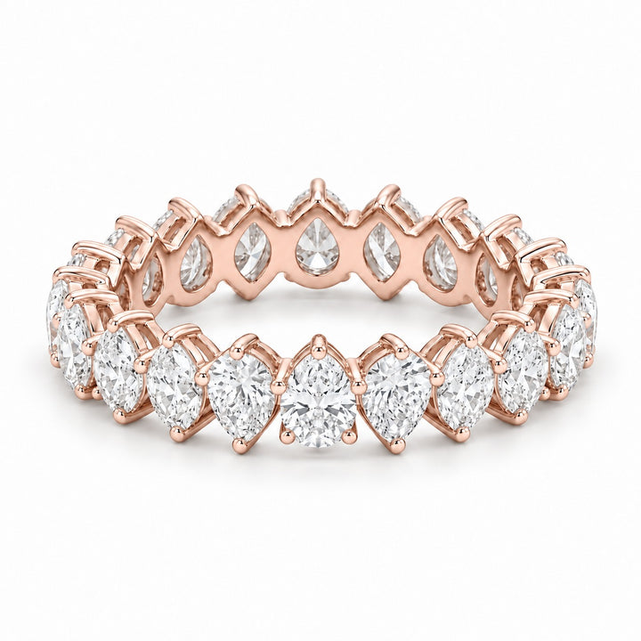 Pear interlocking lab-grown diamond eternity band, 4x3mm, 14K rose gold, angled view