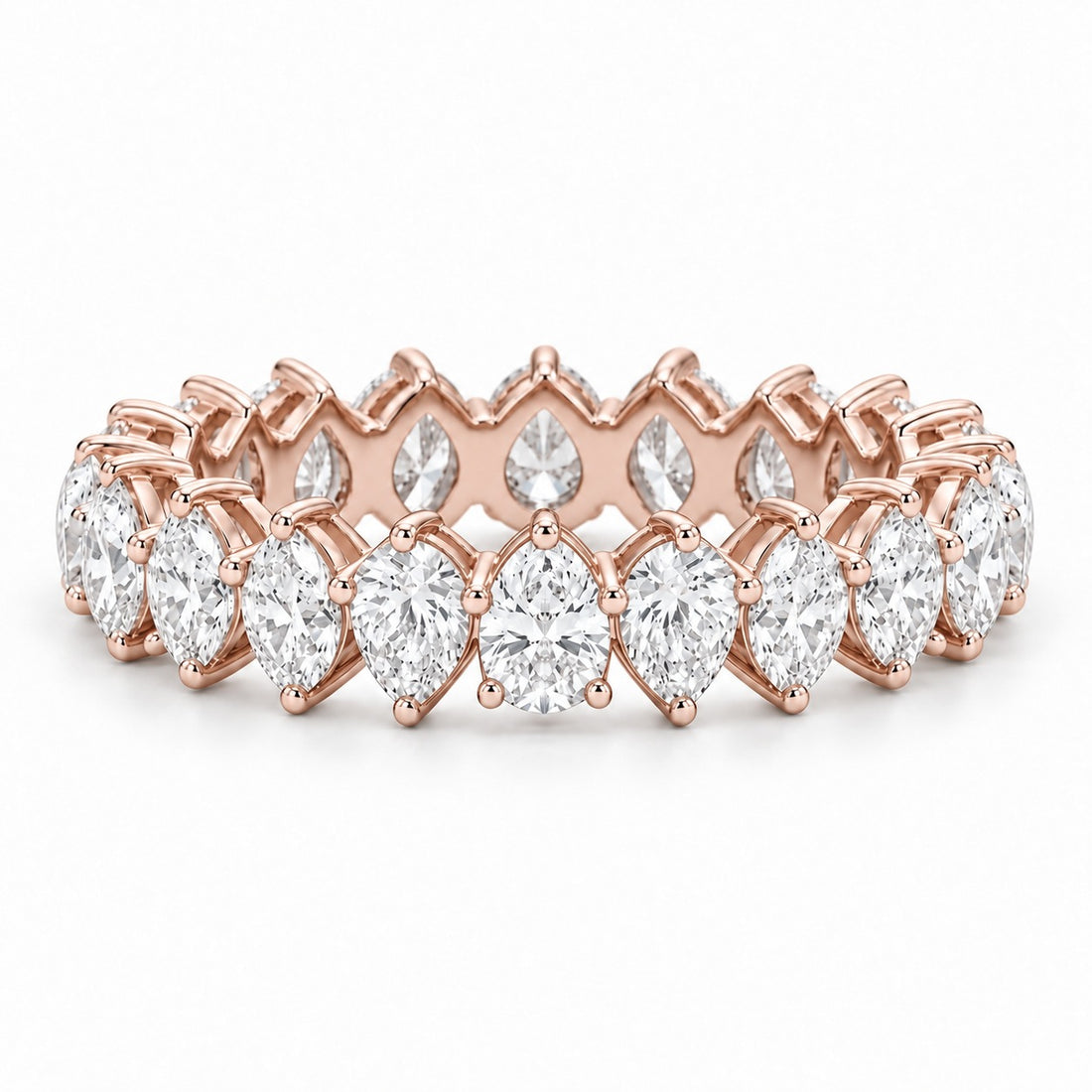 Pear interlocking lab-grown diamond eternity band, 4x3mm, 14K rose gold, front view