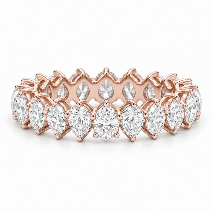 Pear interlocking lab-grown diamond eternity band, 4x3mm, 14K rose gold, front view