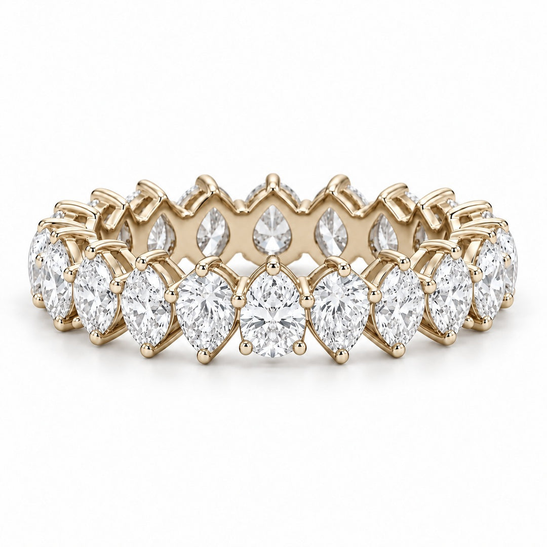 Pear interlocking lab-grown diamond eternity band, 4x3mm, 14K yellow gold, front view