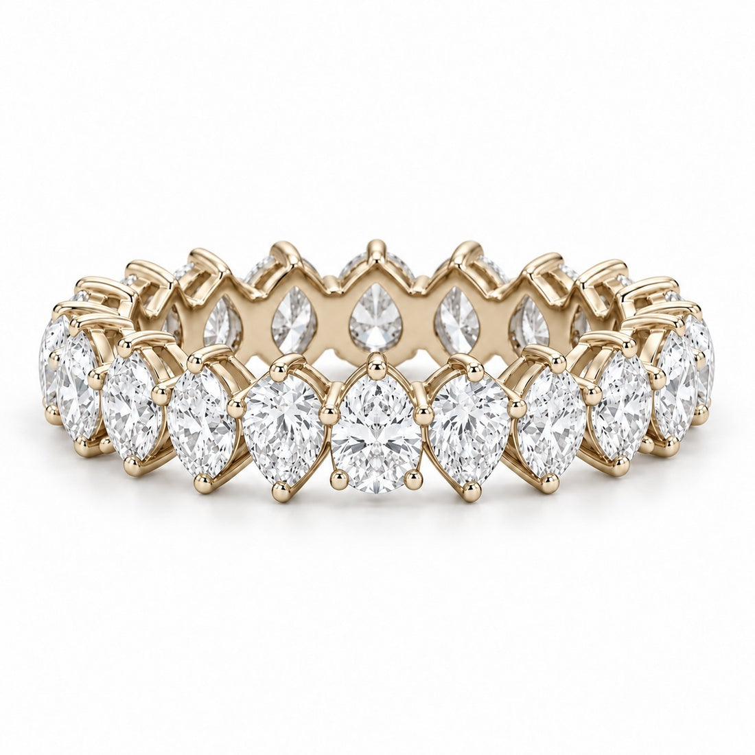 Pear interlocking lab-grown diamond eternity band, 4x3mm, 14K yellow gold, front view
