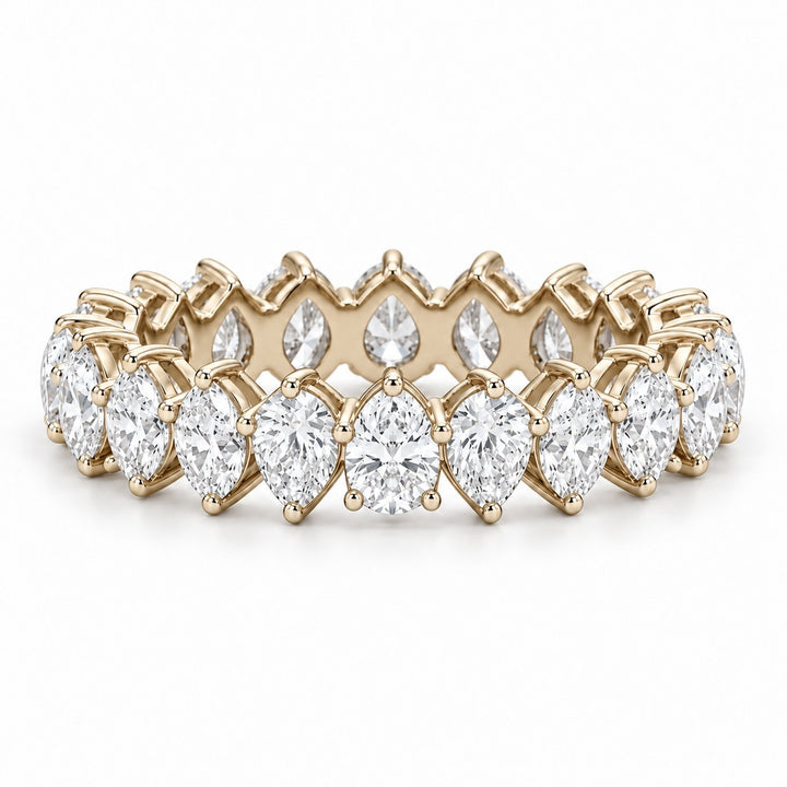 Pear interlocking lab-grown diamond eternity band, 4x3mm, 14K yellow gold, front view
