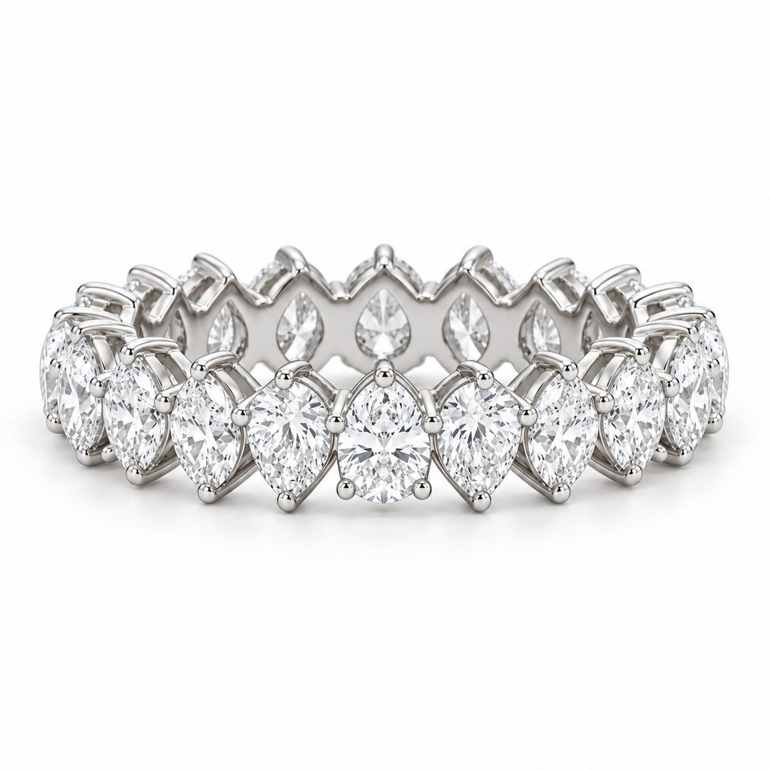 Pear interlocking lab-grown diamond eternity band, 4x3mm, 14K white gold, front view