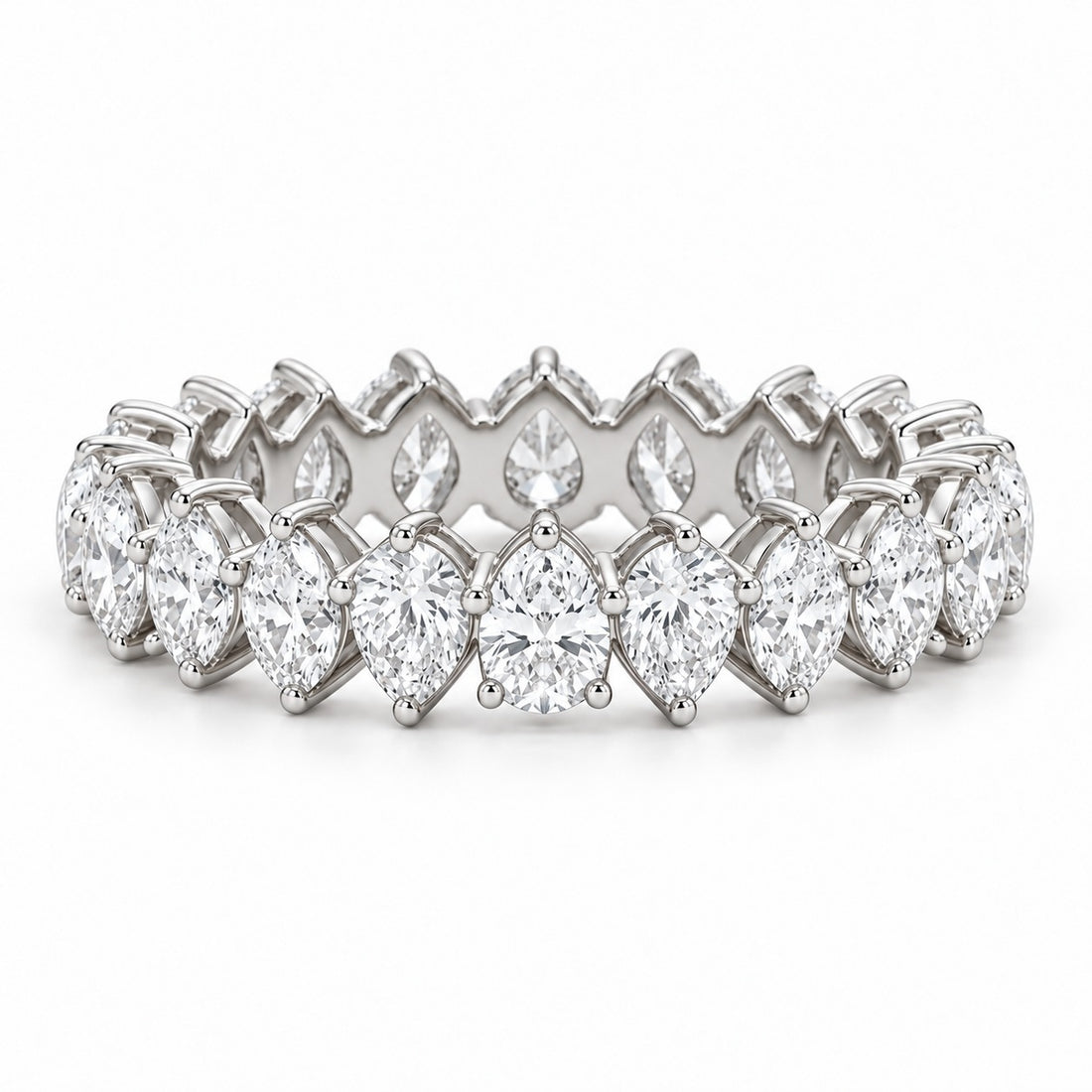Pear interlocking lab-grown diamond eternity band, 4x3mm, 14K white gold, front view