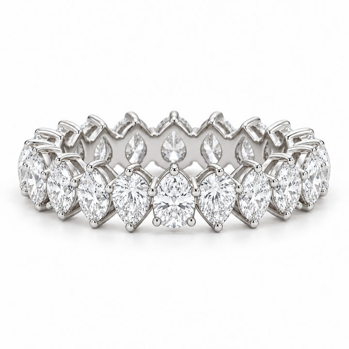 Pear interlocking lab-grown diamond eternity band, 4x3mm, 14K white gold, front view