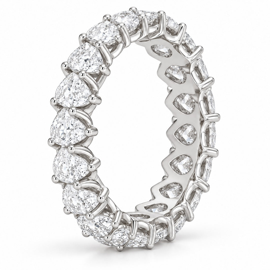 Pear interlocking lab-grown diamond eternity band, 4x3mm, 14K white gold, side profile