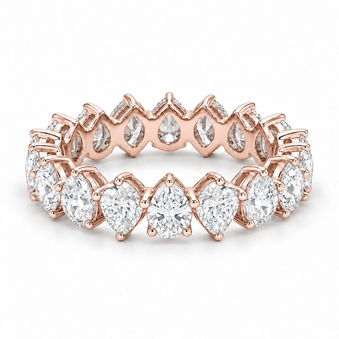 Pear interlocking lab-grown diamond eternity band, 5x3mm, 14K rose gold, angled view