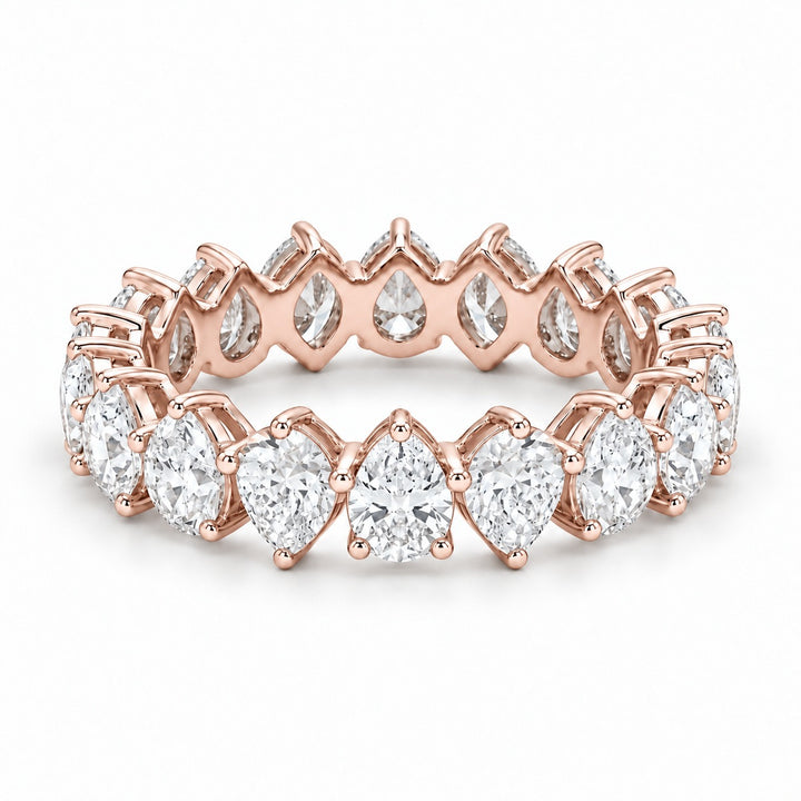 Pear interlocking lab-grown diamond eternity band, 5x3mm, 14K rose gold, angled view