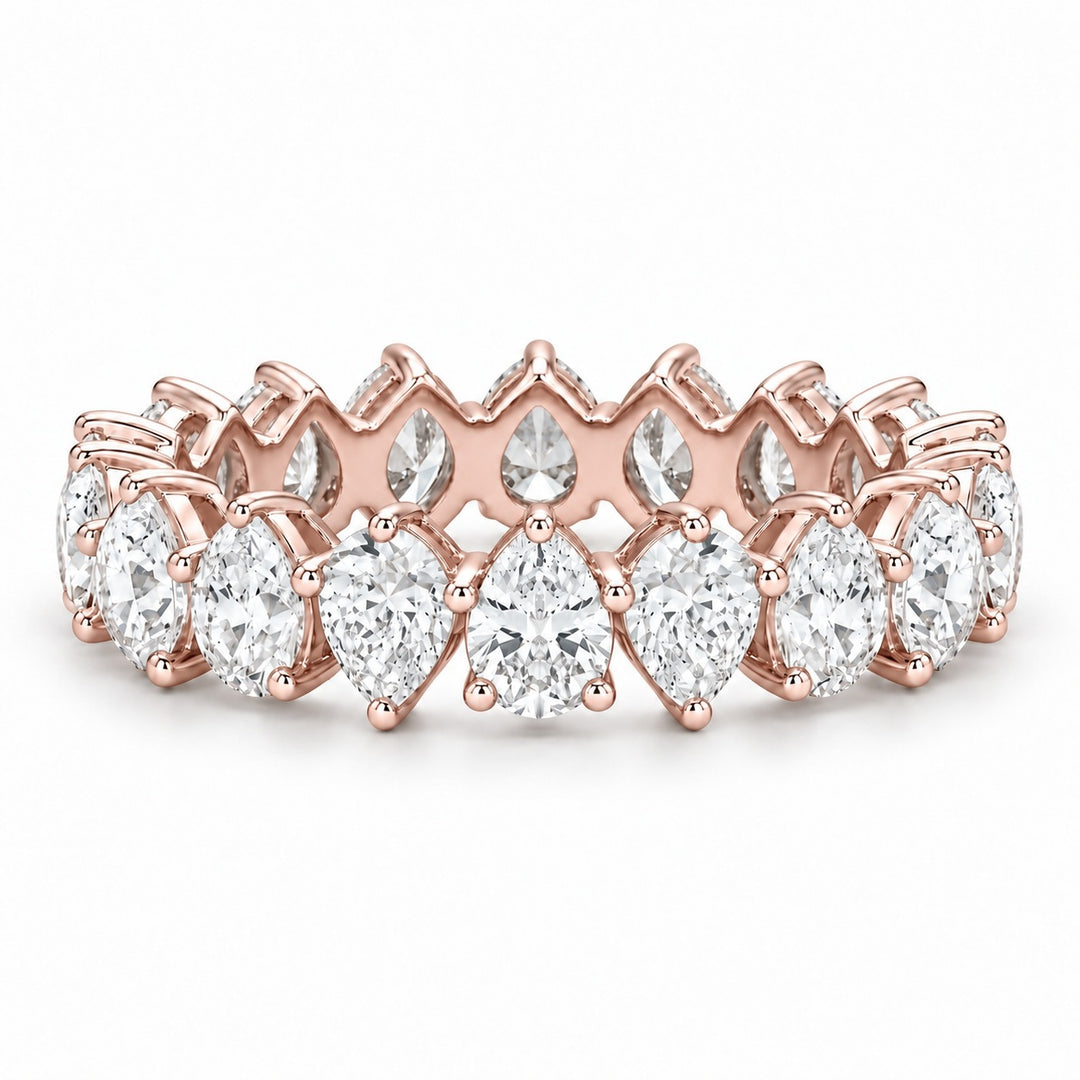 Pear interlocking lab-grown diamond eternity band, 5x3mm, 14K rose gold, front view